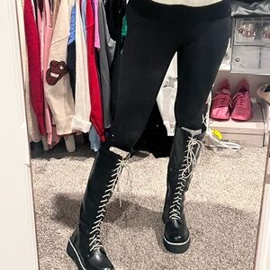 Rhinestone Black Lace-Up Boots for Women